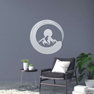 Personalized Modern Zen Circle Mountain Yoga Studio Home Decor Custom Metal Sign 1