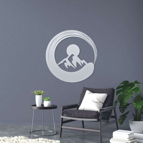 Personalized Modern Zen Circle Mountain Yoga Studio Home Decor Custom Metal Sign