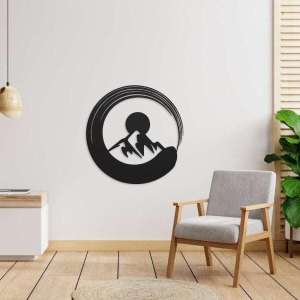 Personalized Modern Zen Circle Mountain Yoga Studio Home Decor Custom Metal Sign