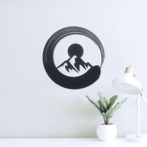 Personalized Modern Zen Circle Mountain Yoga Studio Home Decor Custom Metal Sign 4