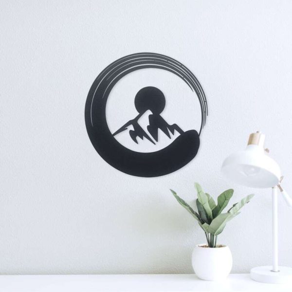 Personalized Modern Zen Circle Mountain Yoga Studio Home Decor Custom Metal Sign