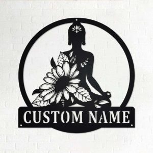 Personalized Namaste Yoga Lotus Sunflower Yoga Studio Home Decor Custom Metal Sign 1