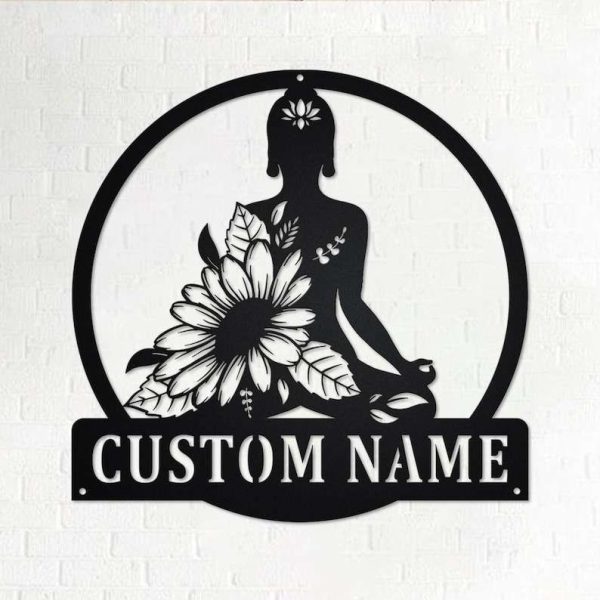 Personalized Namaste Yoga Lotus Sunflower Yoga Studio Home Decor Custom Metal Sign