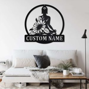 Personalized Namaste Yoga Lotus Sunflower Yoga Studio Home Decor Custom Metal Sign