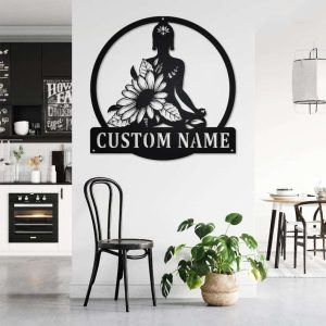 Personalized Namaste Yoga Lotus Sunflower Yoga Studio Home Decor Custom Metal Sign 3