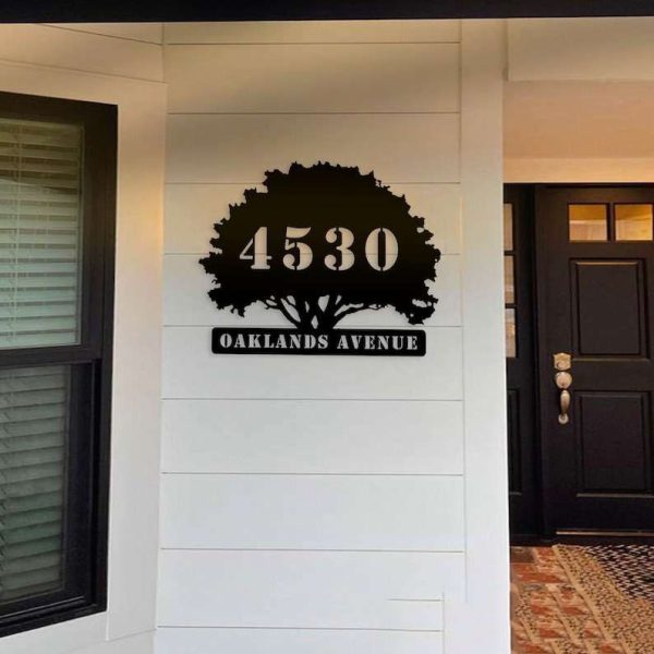 Personalized Oak Tree Address Sign House Number Plaque Custom Metal Sign