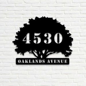 Personalized Oak Tree Address Sign House Number Plaque Custom Metal Sign 2