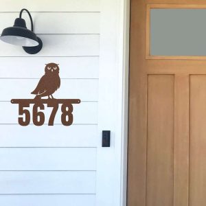 Personalized Owl Silhouette Address Sign House Number Plaque Custom Metal Sign 1