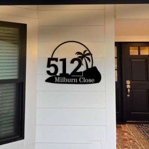 Personalized Palm Tree Beach House Address Sign Modern House Number Plaque Custom Metal Sign