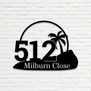 Personalized Palm Tree Beach House Address Sign Modern House Number Plaque Custom Metal Sign 2