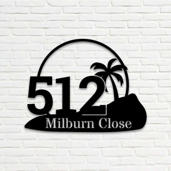 Personalized Palm Tree Beach House Address Sign Modern House Number Plaque Custom Metal Sign