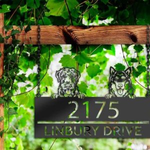 Personalized Peeking Dogs Address Sign House Custom Dog Breed Cute Puppy Number Plaque Custom Metal Sign 1