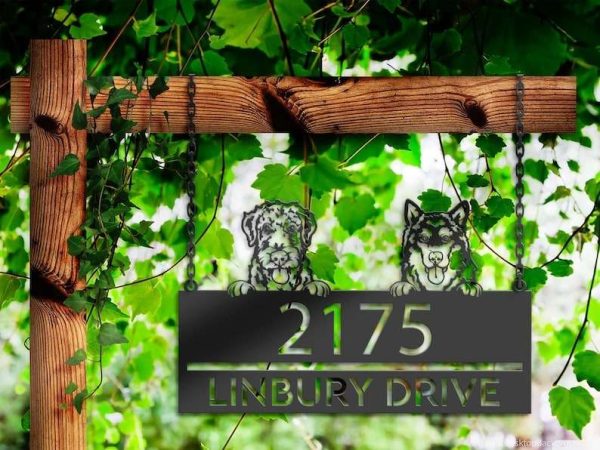 Personalized Peeking Dogs Address Sign House Custom Dog Breed Cute Puppy Number Plaque Custom Metal Sign