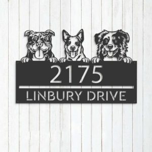 Personalized Peeking Dogs Address Sign House Custom Dog Breed Cute Puppy Number Plaque Custom Metal Sign 2