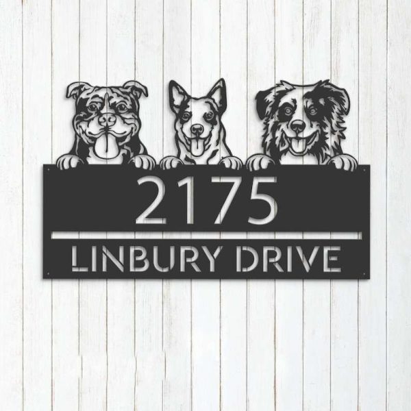 Personalized Peeking Dogs Address Sign House Custom Dog Breed Cute Puppy Number Plaque Custom Metal Sign