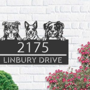 Personalized Peeking Dogs Address Sign House Custom Dog Breed Cute Puppy Number Plaque Custom Metal Sign