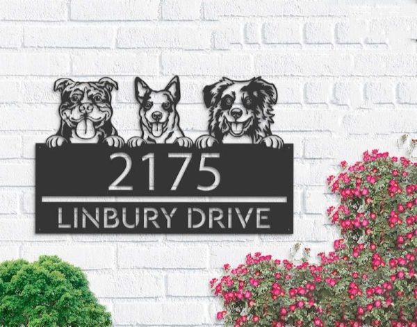 Personalized Peeking Dogs Address Sign House Custom Dog Breed Cute Puppy Number Plaque Custom Metal Sign