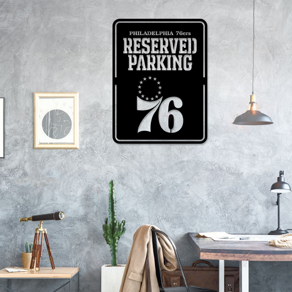 Personalized Philadelphia 76ers Reserved Parking Sign NBA Basketball Wall Decor Gift for Fan Custom Metal Sign