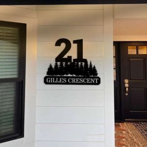 Personalized Pin Tree Address Sign Forest House Number Plaque Custom Metal Sign