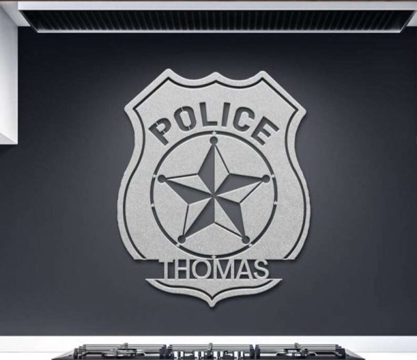 Personalized Police Officer Badge Sign Sheriff Deputy Veteran Day Patriotic Decor Gift Custom Metal Sign