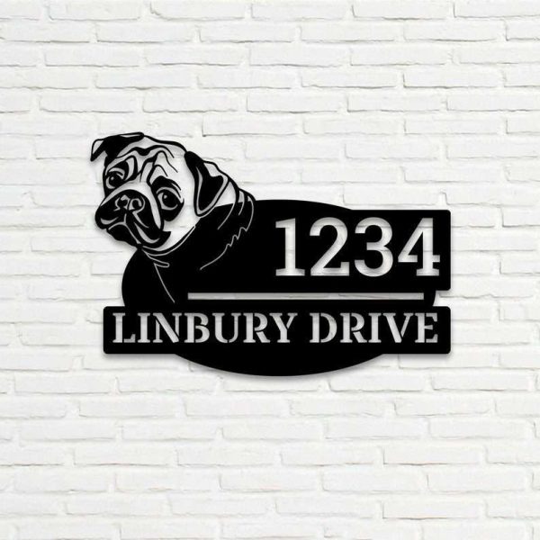 Personalized Pug Address Sign Pug Cute Puppy House Number Plaque Custom Metal Sign