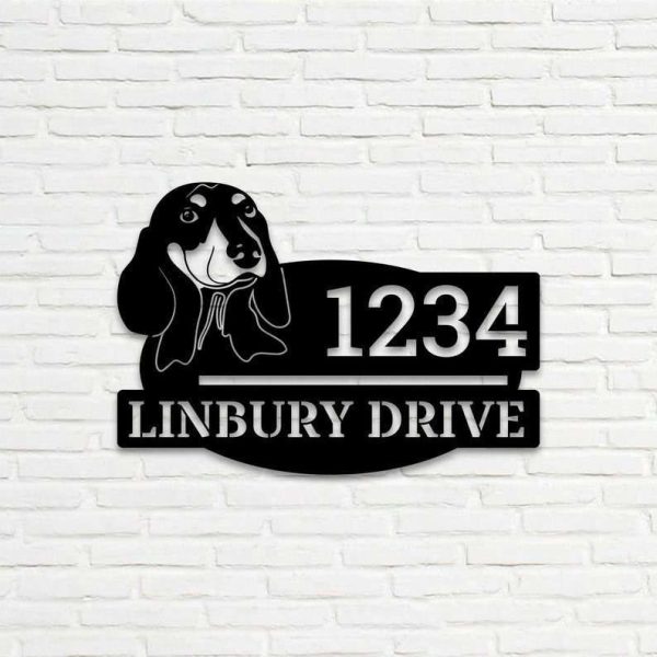 Personalized Sausage Dog Address Sign V2 Dachshund Cute Puppy House Number Plaque Custom Metal Sign