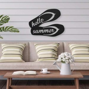 Personalized Hello Summer Flip Flop Sign Lakehouse Beach House Home Decor Custom Metal Sign