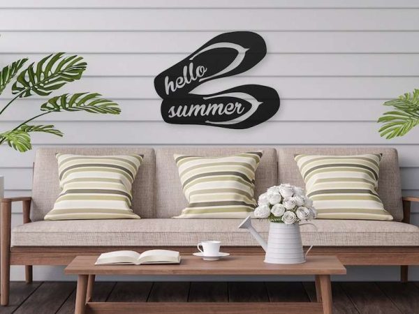 Personalized Hello Summer Flip Flop Sign Lakehouse Beach House Home Decor Custom Metal Sign