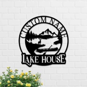 Personalized Lake Scene Campsite Sign Lakehouse Beach House Home Decor Custom Metal Sign