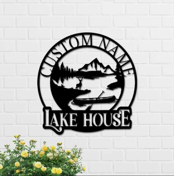 Personalized Lake Scene Campsite Sign Lakehouse Beach House Home Decor Custom Metal Sign