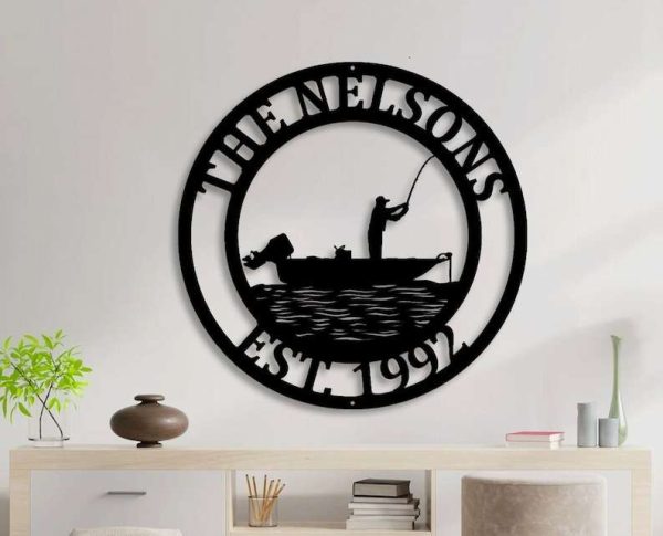 Personalized Fishing Boat Sign Lakehouse Beach House Home Decor Custom Metal Sign