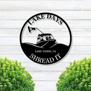 Personalized Wakeboard Pontoon Sign Lakehouse Beach House Home Decor Custom Metal Sign