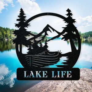 Personalized Lake Life Mountain View Sign Lakehouse Beach House Home Decor Custom Metal Sign