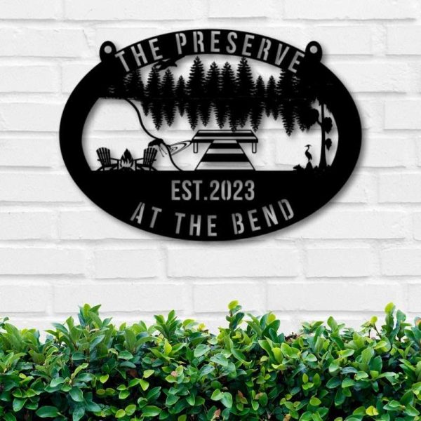 Personalized Lake House Forest Lake Scene Sign Lakehouse Beach House Home Decor Custom Metal Sign