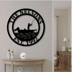 Personalized Fishing Boat Sign Lakehouse Beach House Home Decor Custom Metal Sign