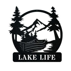 Personalized Lake Life Mountain View Sign Lakehouse Beach House Home Decor Custom Metal Sign