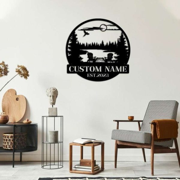 Personalized Forest Lake Scene Sign Lakehouse Beach House Home Decor Custom Metal Sign