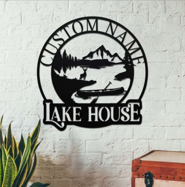 Personalized Lake Scene Campsite Sign Lakehouse Beach House Home Decor Custom Metal Sign