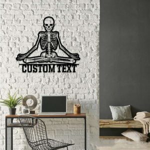 Personalized Skeleton Yoga Figurine MeditatingSign Funny Yoga Studio Home Decor Custom Metal Sign 2