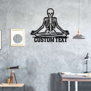 Personalized Skeleton Yoga Figurine MeditatingSign Funny Yoga Studio Home Decor Custom Metal Sign