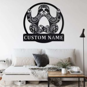 Personalized Sloth Mandala Yoga Studio Home Decor Custom Metal Sign 3