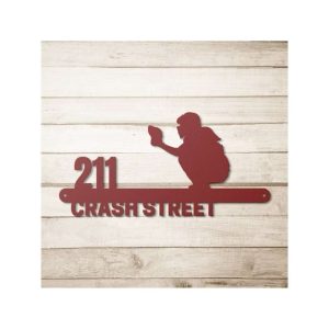 Personalized Softball Catcher Address Sign Softball Fans House Number Plaque Custom Metal Sign 1