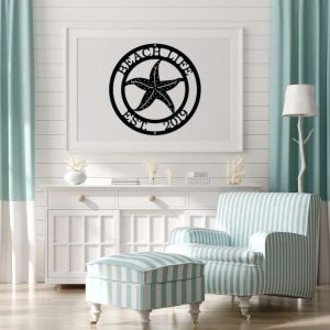 Personalized Starfish Beach Life Sign Lakehouse Beach House Home Decor Custom Metal Sign 1