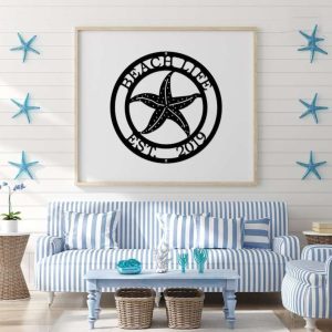 Personalized Starfish Beach Life Sign Lakehouse Beach House Home Decor Custom Metal Sign 2