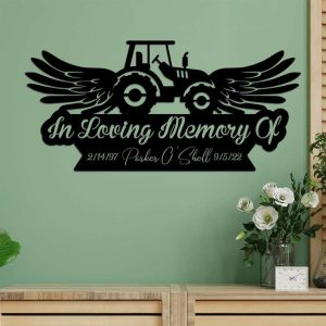 Personalized Tractor with Wings Memorial Sign Farmer Loss Gift In Loving Memory of Dad Custom Metal Sign