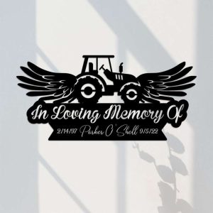 Personalized Tractor with Wings Memorial Sign Farmer Loss Gift In Loving Memory of Dad Custom Metal Sign