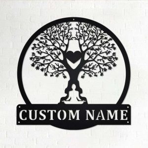 Personalized Tree Namaste Heart Yoga Studio Home Decor Custom Metal Sign 1