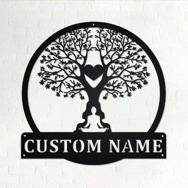 Personalized Tree Namaste Heart Yoga Studio Home Decor Custom Metal Sign