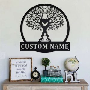 Personalized Tree Namaste Heart Yoga Studio Home Decor Custom Metal Sign 2