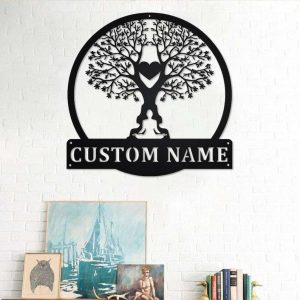 Personalized Tree Namaste Heart Yoga Studio Home Decor Custom Metal Sign 3